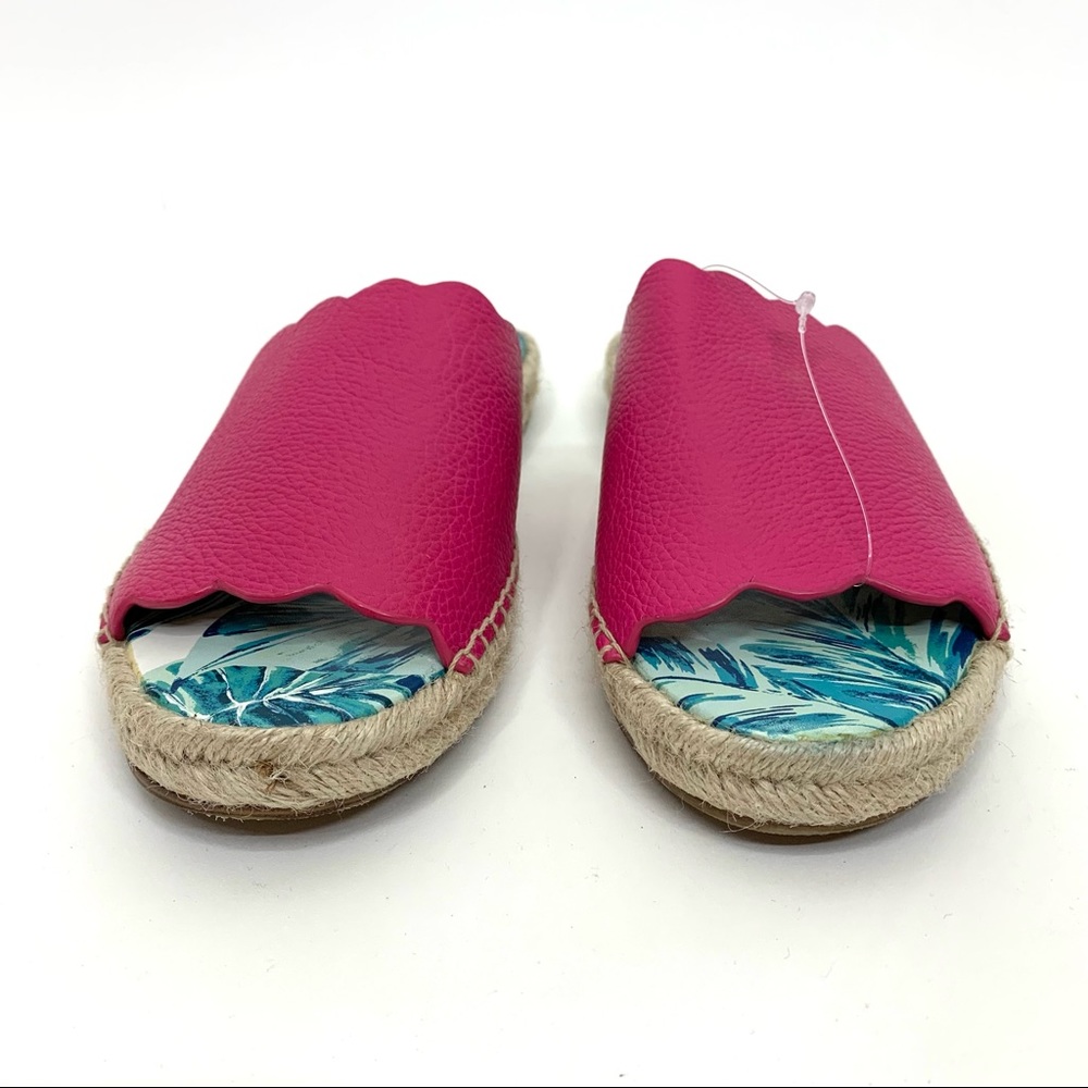 J. McLaughlin Pink Pebbled Leather Tropical Espadrille Slide Sandals New Size 10 - Picture 3 of 9